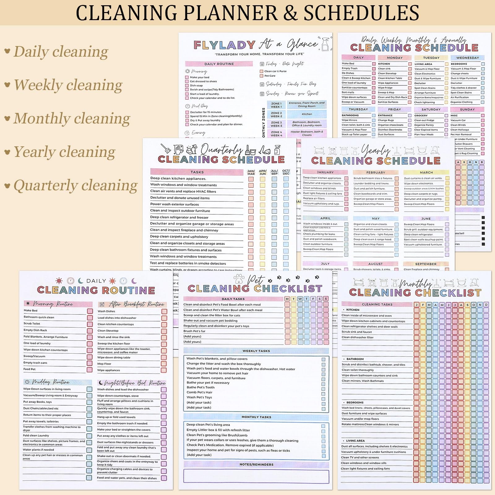 Cleaning Planner, Cleaning Schedule and Checklist Organizer,Daily Weekly Monthly