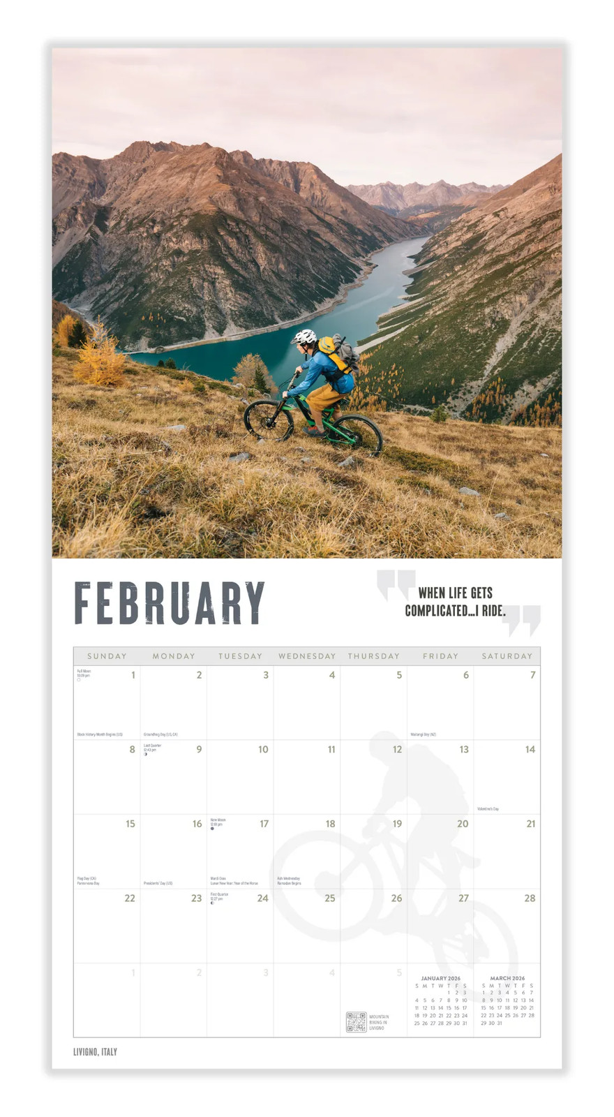 Mountain Biking Calendar 2026 | 12″ x 24″ 12 Month Calendar | Marble City Press