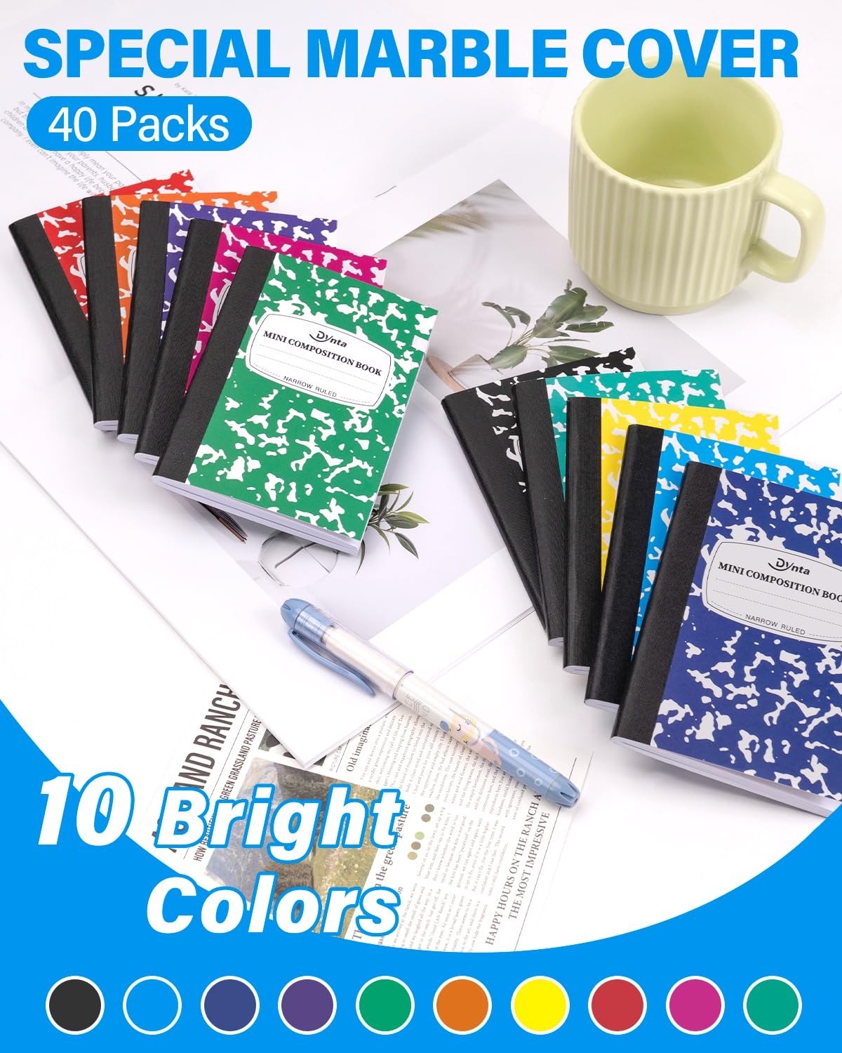 Dynta Composition Notebooks Bulk, 40 Packs 3.25 x 4.5 x 4.5, 10 Colors
