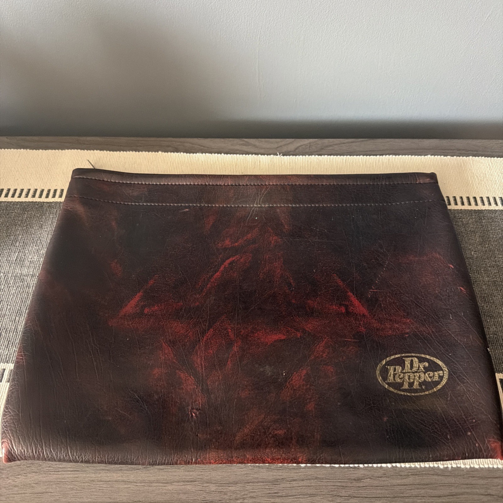 Vintage Dr. Pepper Leather Portfolio Folder Brown with Zipper 16×11