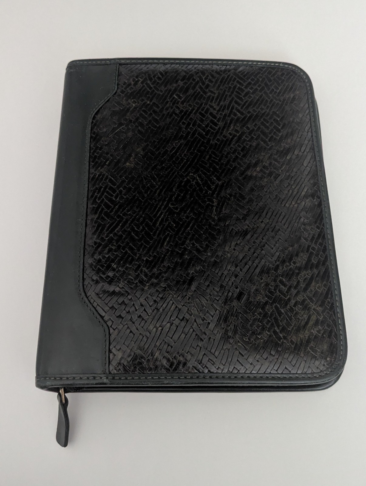 Franklin Quest Woven Planner Grain Leather Zip Around 7 Ring Binder 10.75 x 8.75