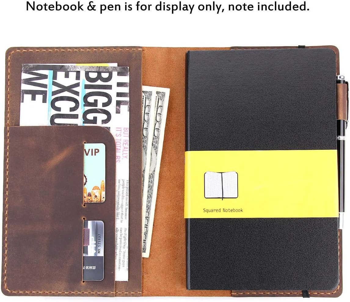 Leather Journal Cover Fits for Moleskine Large Hard Cover Notebook, Handmade Vin