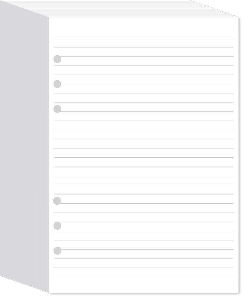 A5 Lined Paper 6-Hole Punched, 250 Sheets (500 Pages), 250 Sheets, White