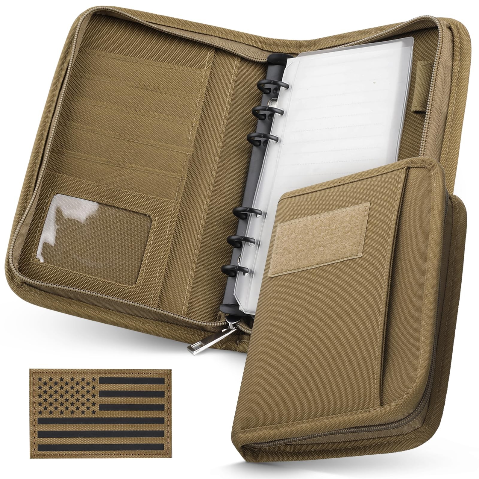 WYNEX Tactical Notebook Padfolio Ring Binder – A6（5.5 x 8.5 Inches), Khaki