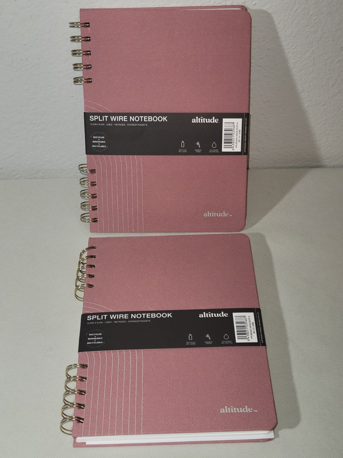 Altitude Pink Split Wire Notebook Bamboo Paper Recycled. Set Of 2. New
