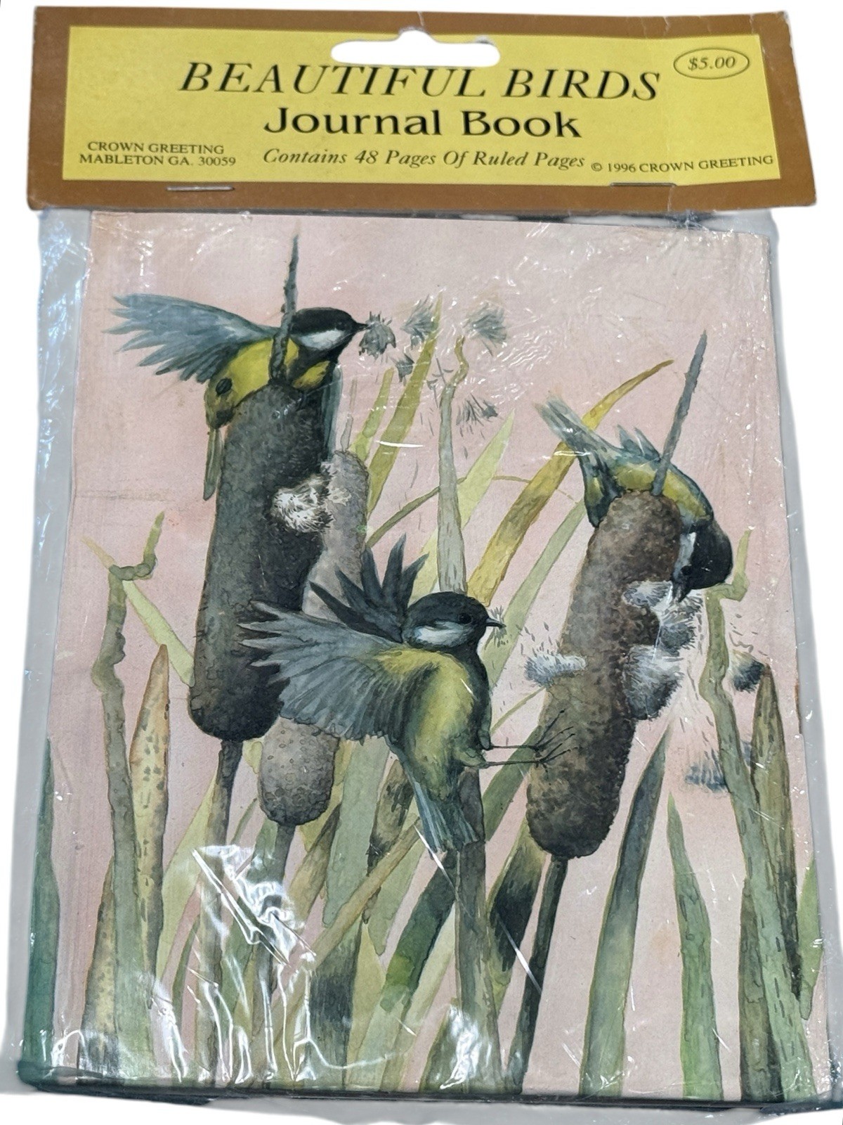 New 1996 beautiful birds journal book Cattails NOS Crown Greeting 6.5×5” Ruled