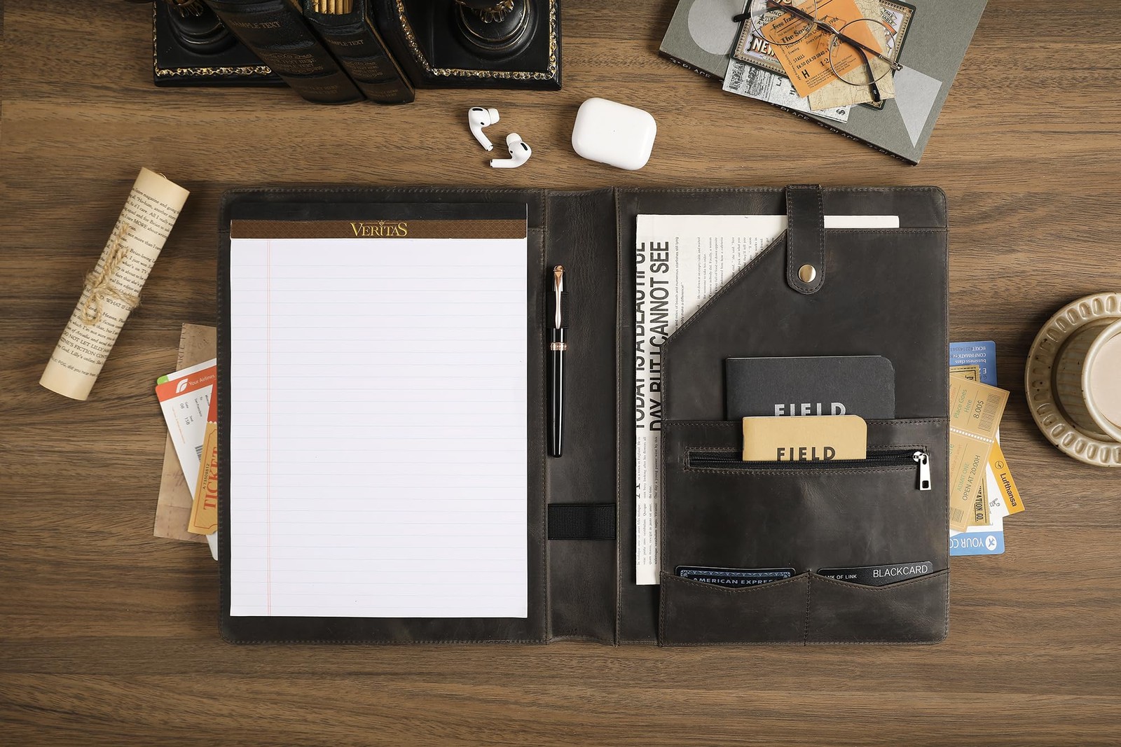 Personalized Leather Padfolio for Lefty, Business Portfolio Binder with Notepad