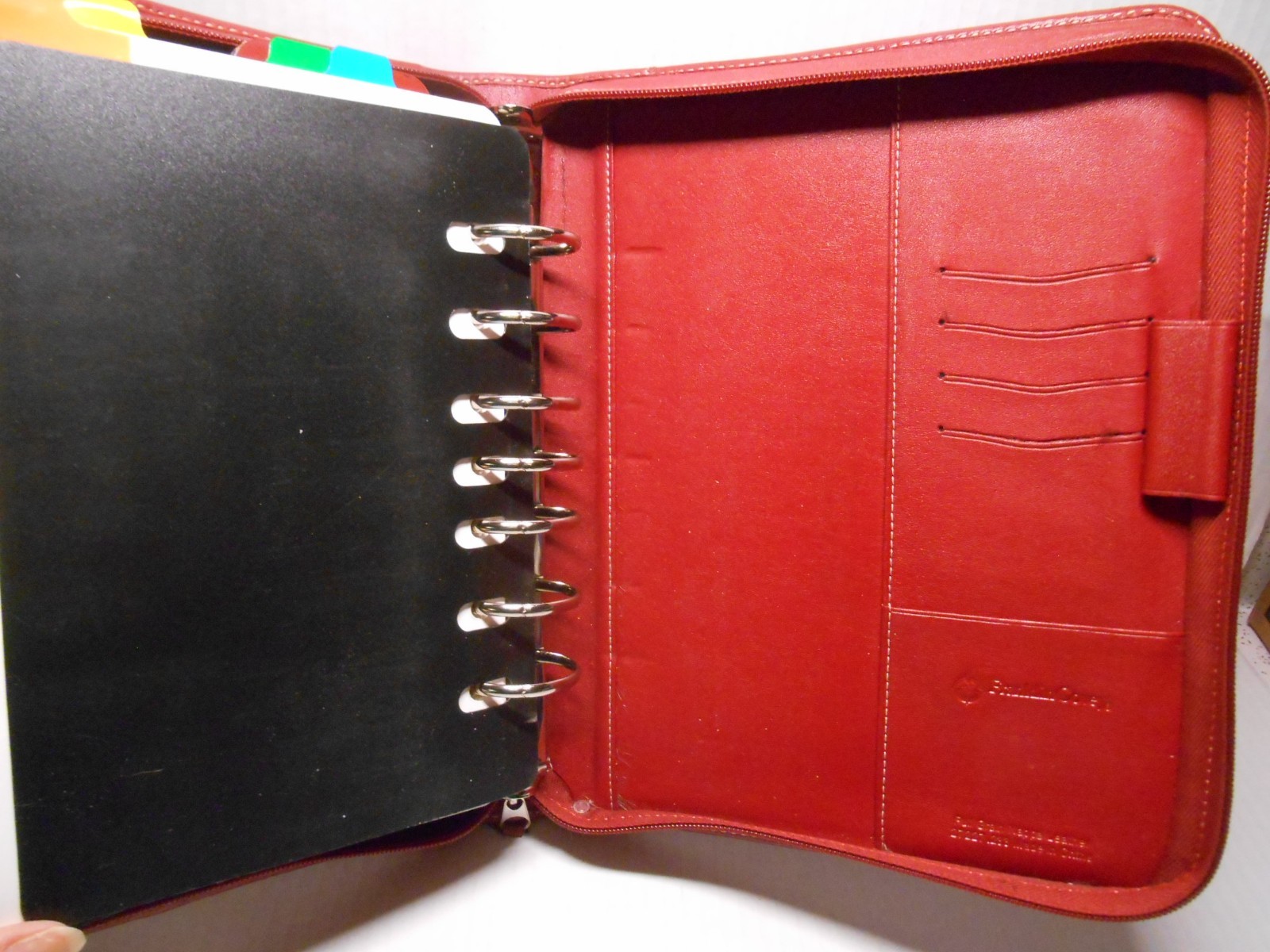 Vtg FRANKLIN Quest Covey RED Full Grain Leather 7 Ring Planner 8.5×10″ Full Zip