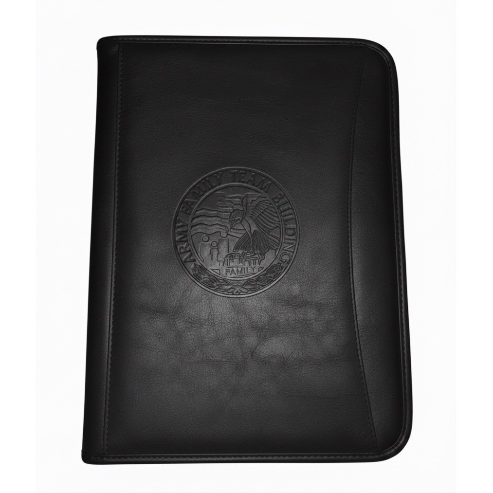 Army Family Team Building Leather Portfolio Organizer w Eagle Emblem Military