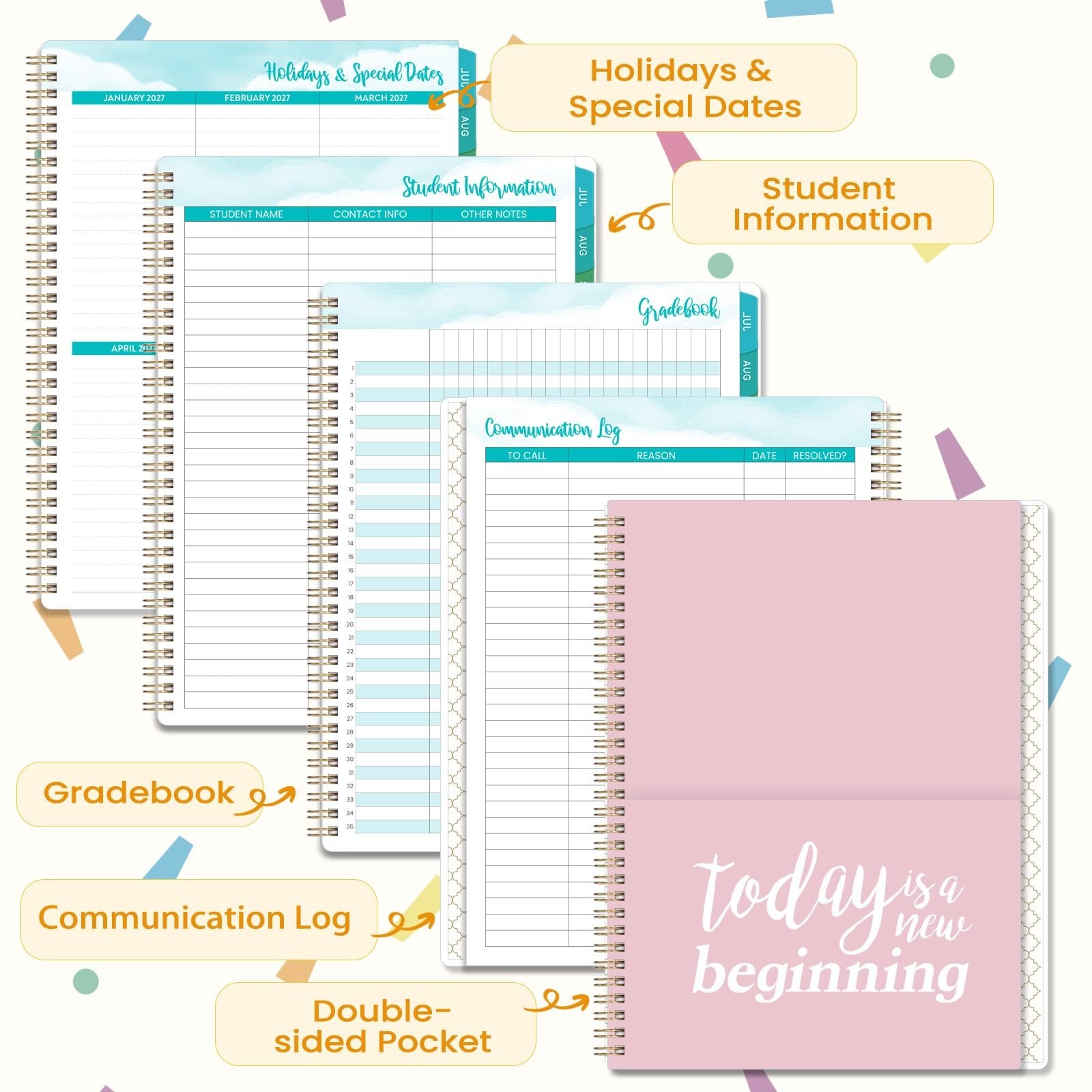 2026-2027 Teacher Planner – Academic Lesson Planner, Hardcover, Clipboard, 9″x11