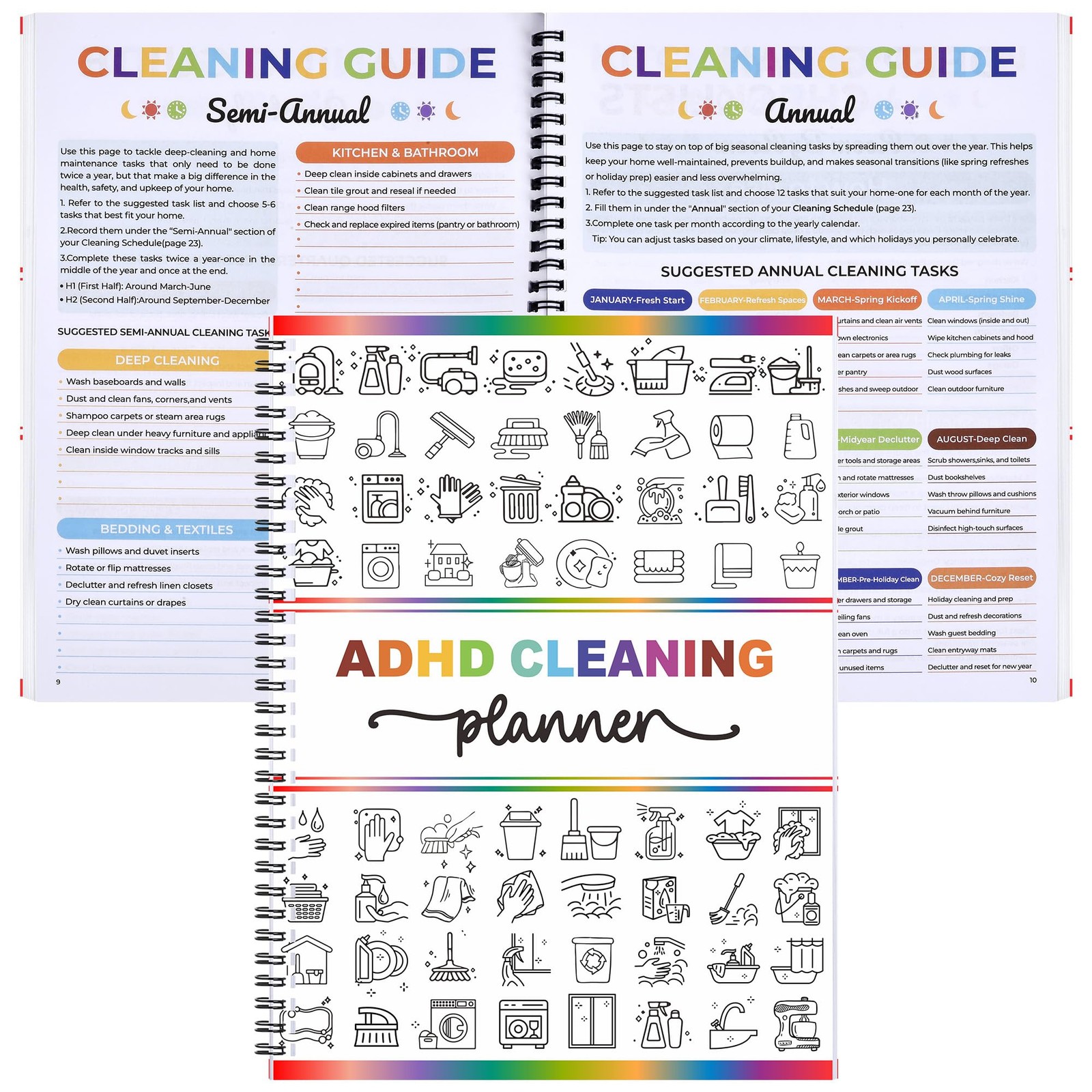 ADHD Cleaning Planner – Undated Daily, Weekly & Monthly Colorful