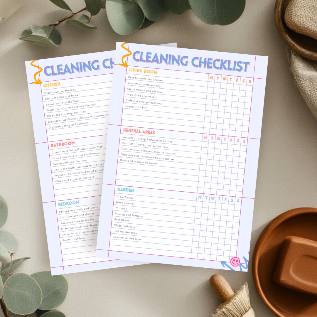Comprehensive Cleaning Checklist / Bright Weekly Chore Chart / Home Schedule