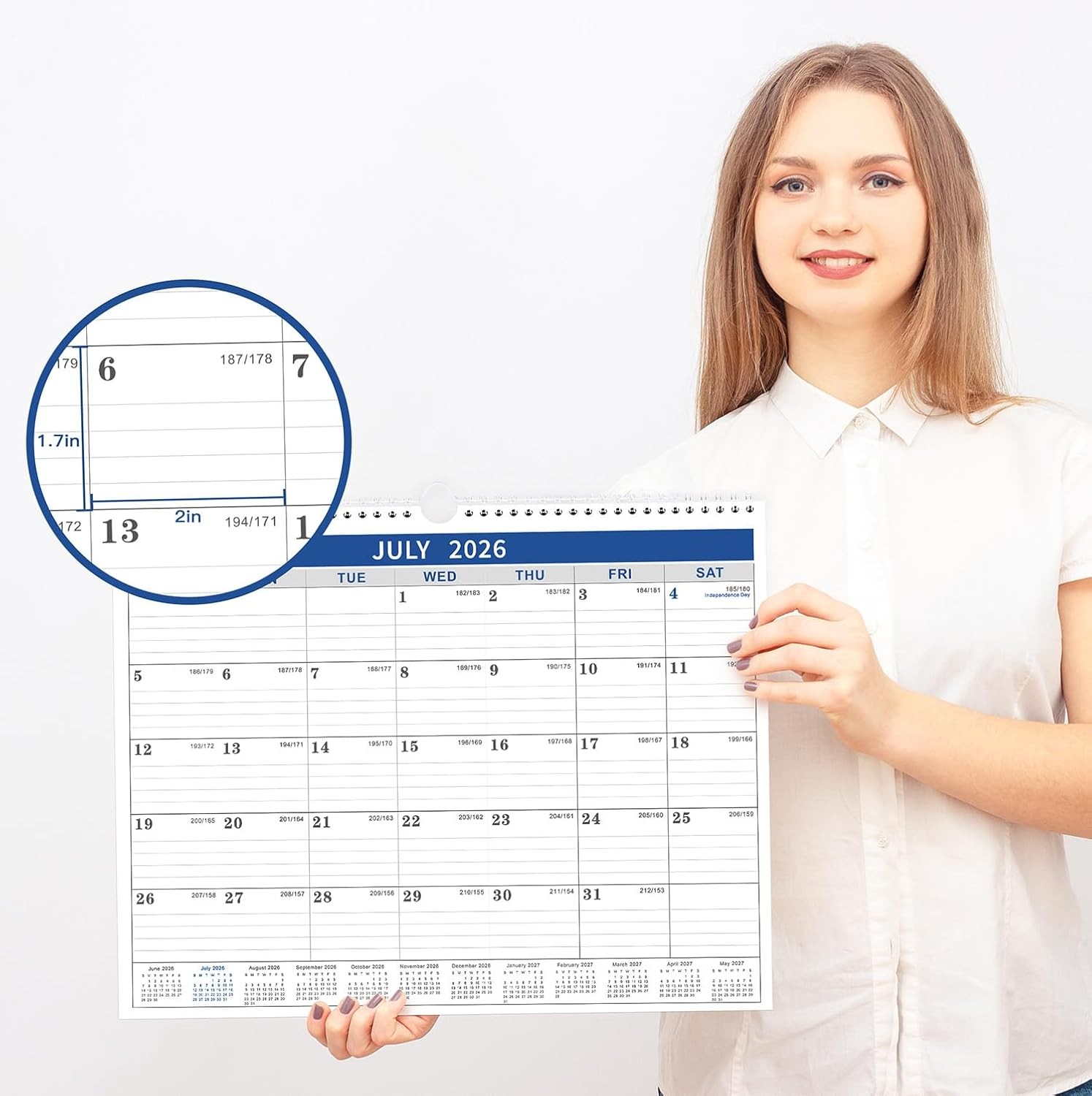2026 Calendar – 2026 Wall from Jan. 2026 – Dec.2026, blue
