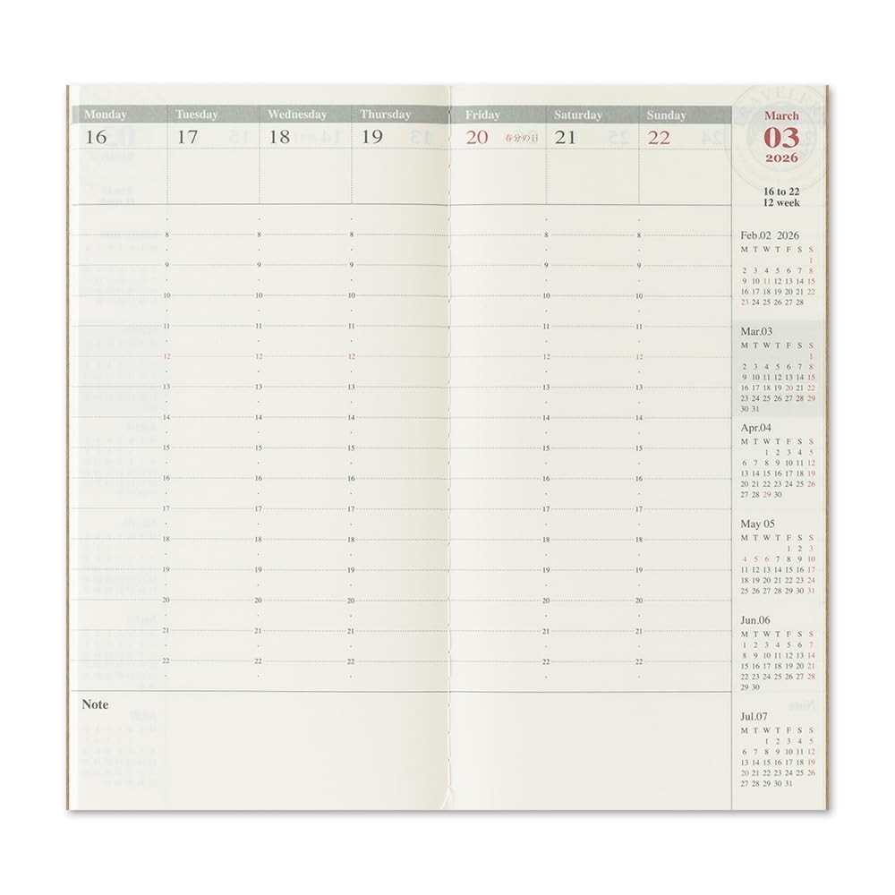 Traveler’s Notebook Planner Refill 2026 A5 Slim Vertical 14496006 January Start