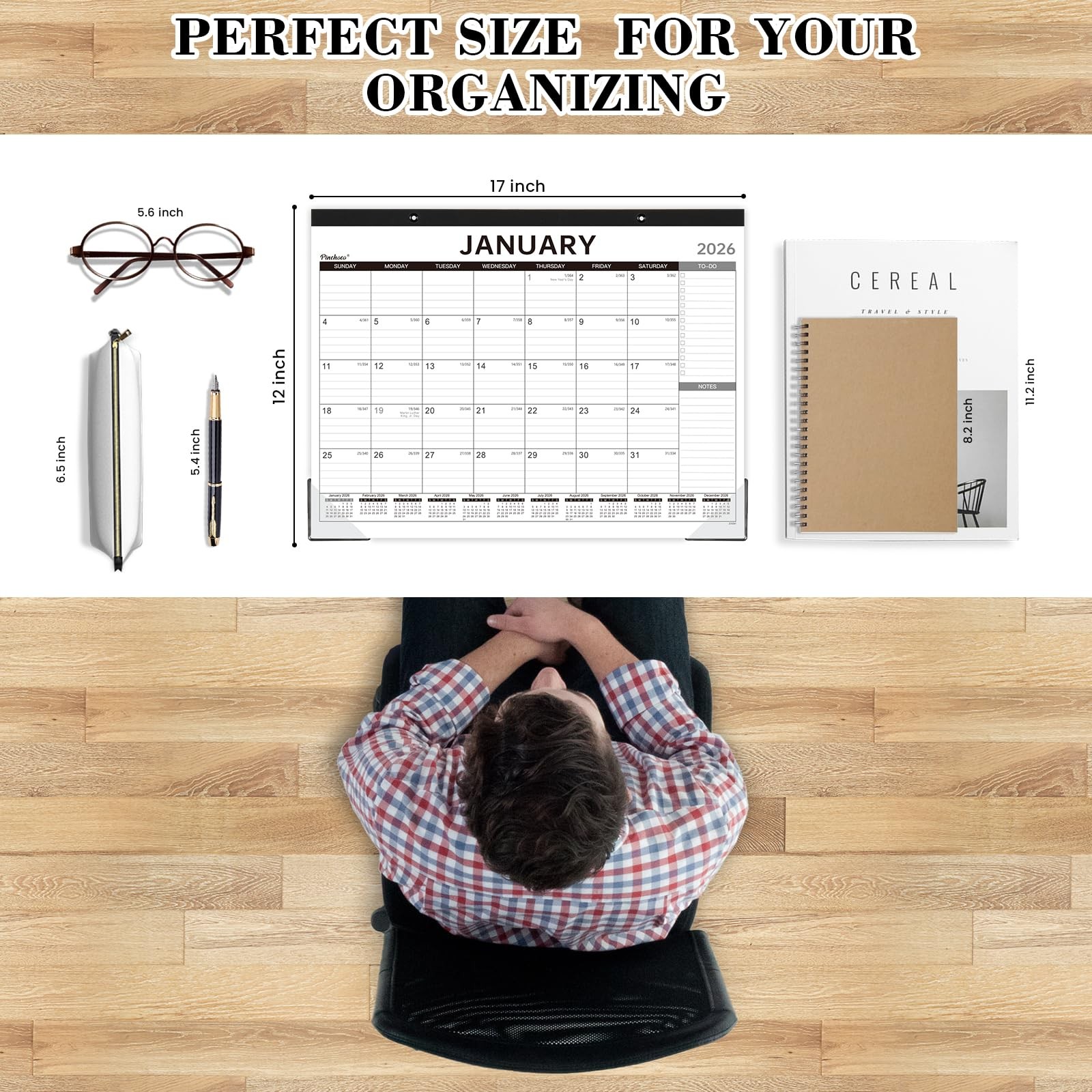 2026 Desk Calendar – Large 17″ x 12″, Black, Grey, Blue, Purple, Red