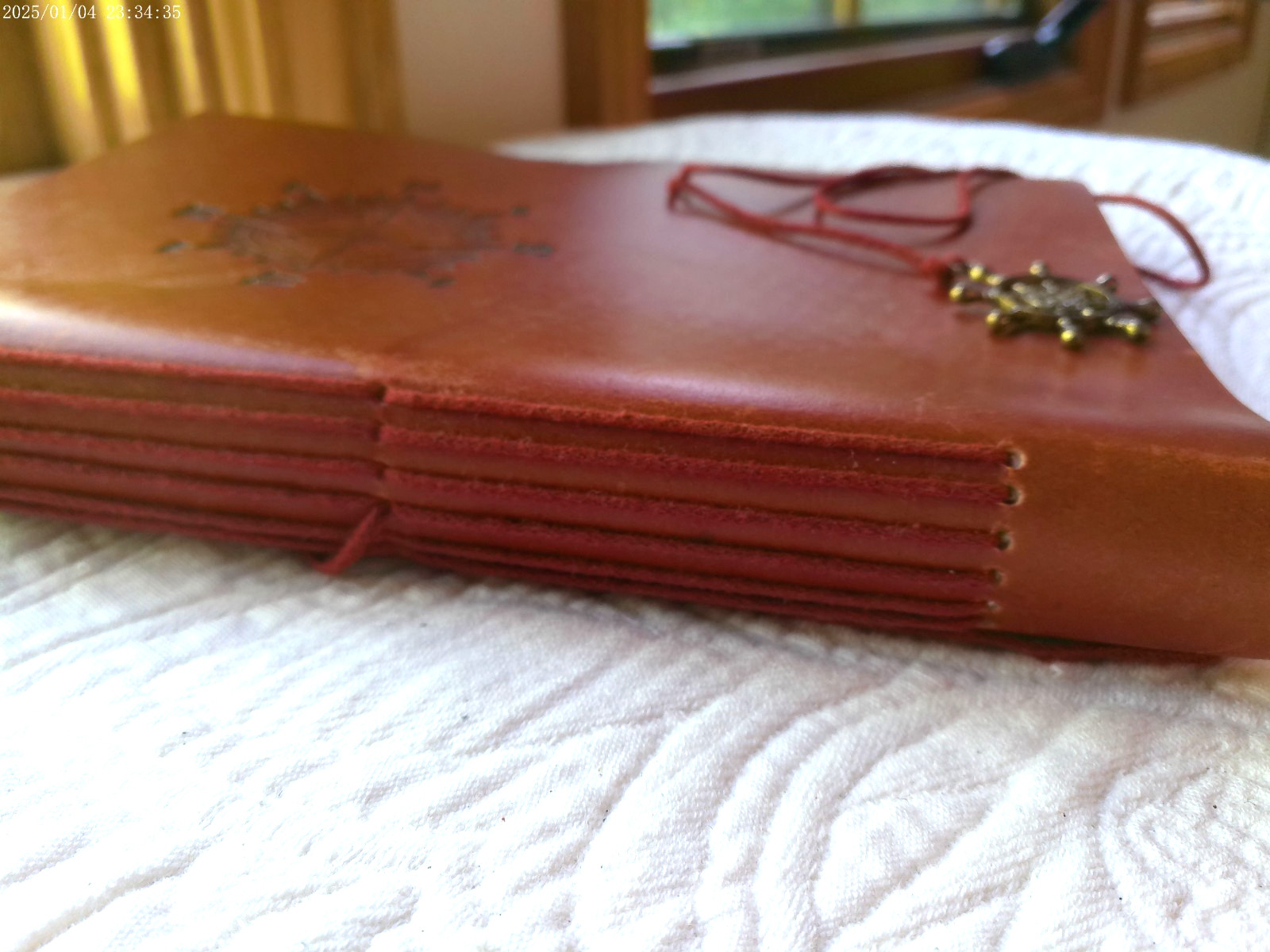 GENUINE LEATHER HANDMADE 144 LINED PAGES INDIA EMBOSSED COMPASS RUSTIC BROWN #1