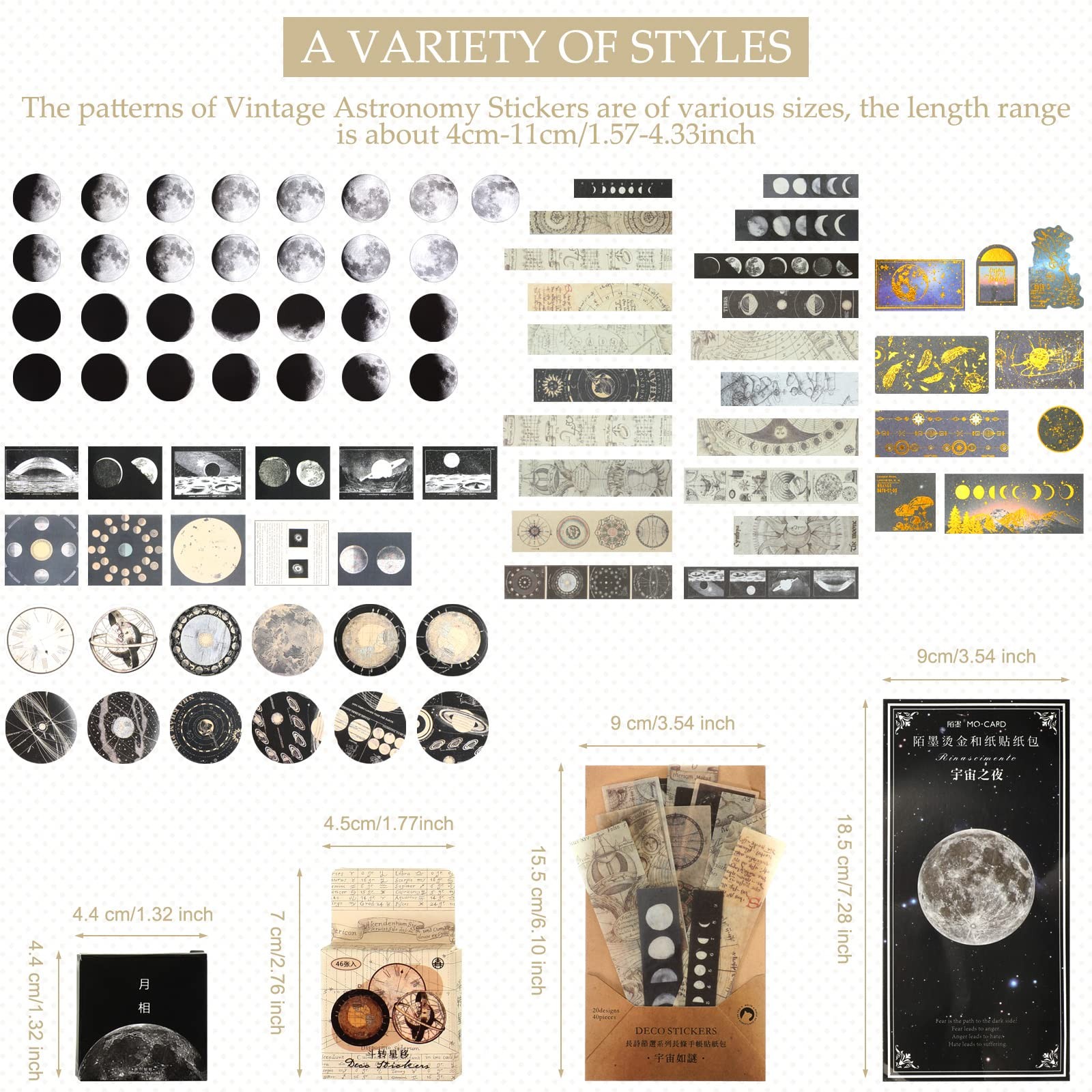 191 Pieces Vintage Astronomy Stickers Celestial Galaxy Planet Space Sticker Set