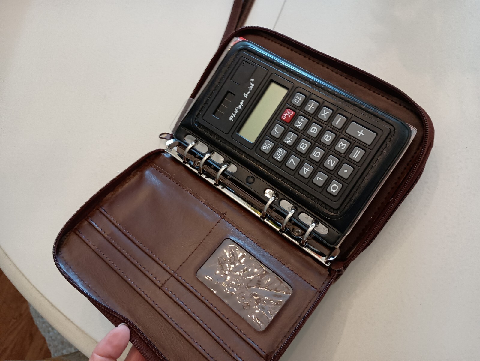 Vtg Philippe Amiel Brown Planner Organizer Calendar Calculator Card Holder Zip