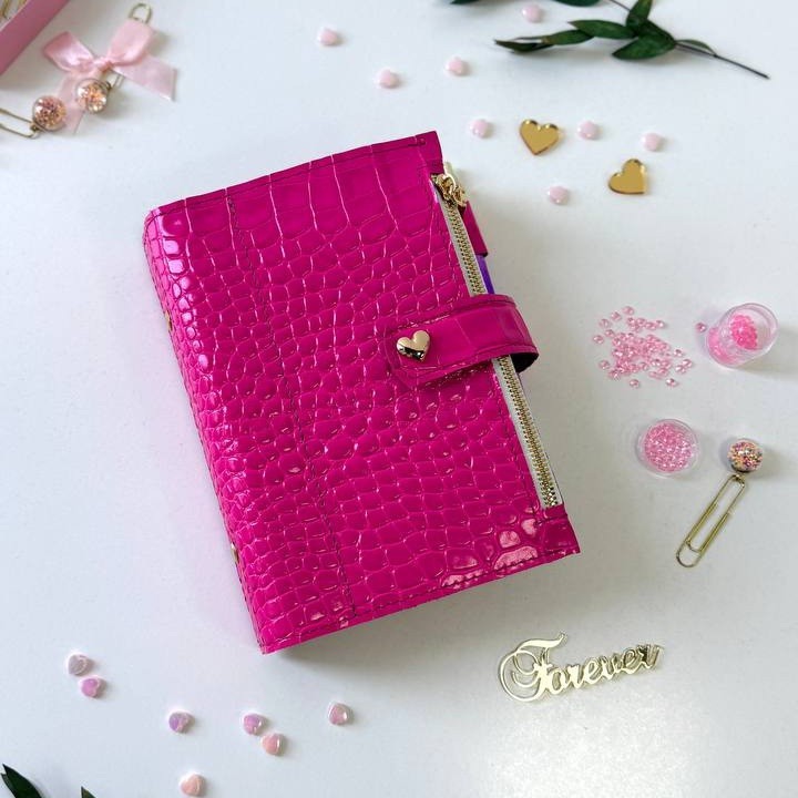 Luxury A6 Fuchsia Croc Genuine Italian Leather Planner – Pink Dated Organizer