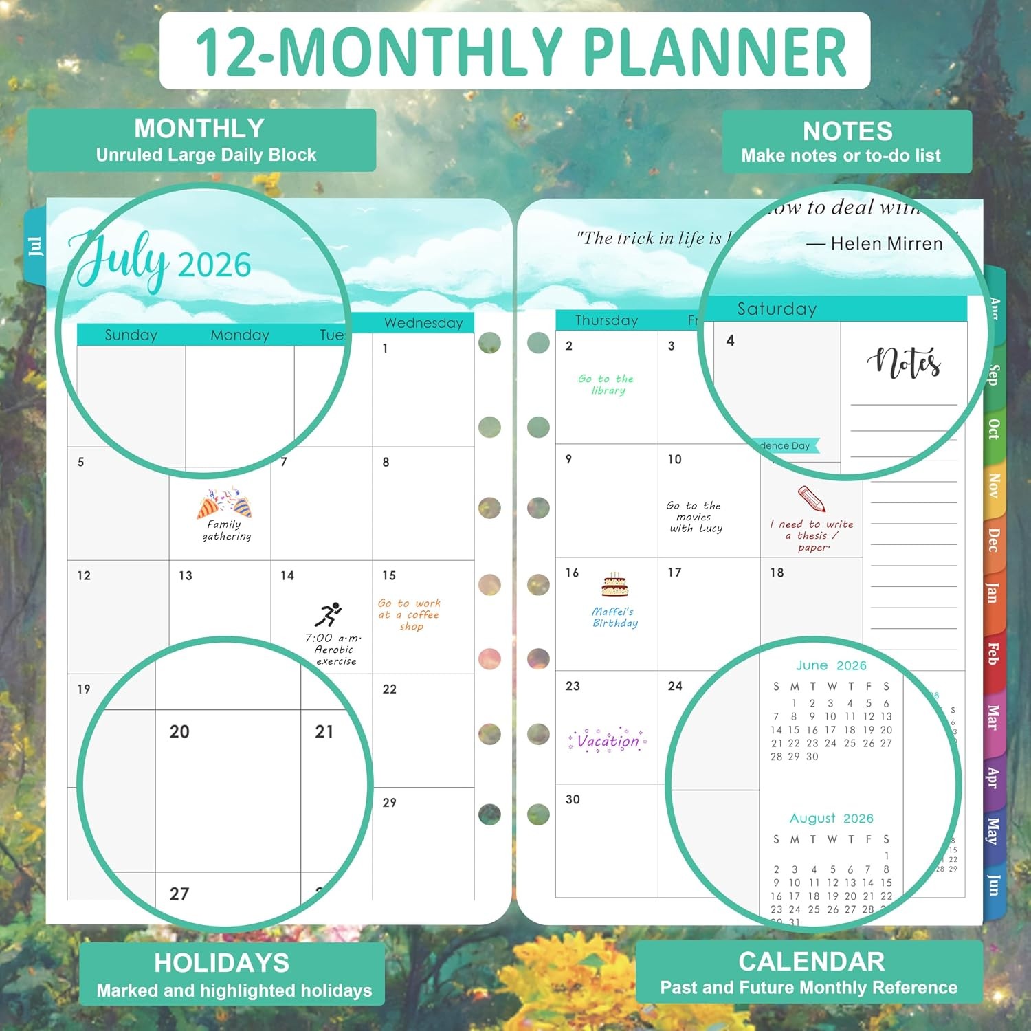 2027 Planner Refills, 2027 Daily Weekly Monthly Yearly Planner Pages, JUL 2026