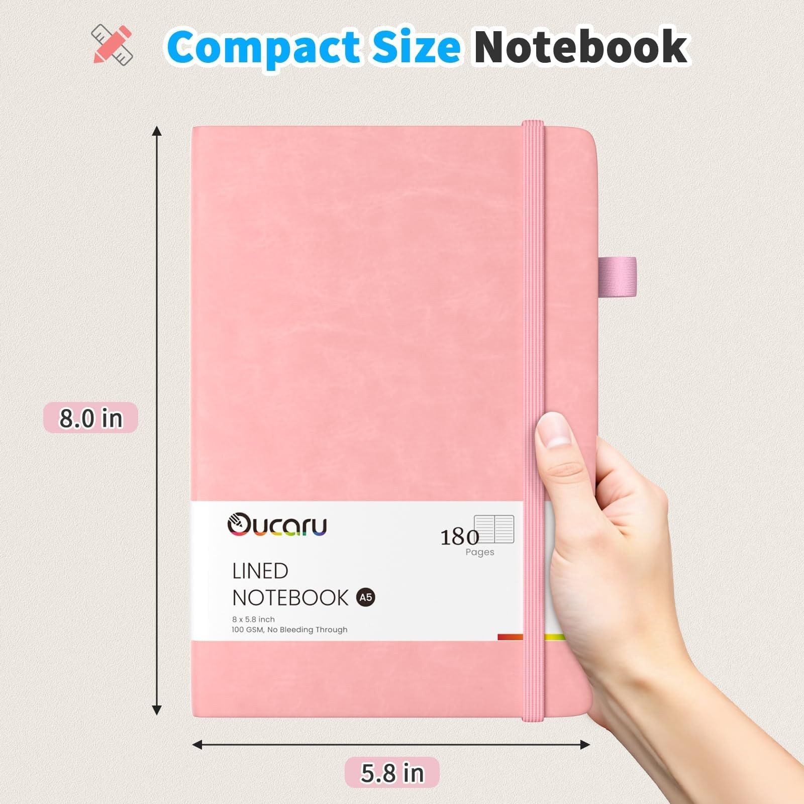 Oucaru Lined Journal Notebook, 2 Pack, 180 Pages, A5 2 Black & Pink