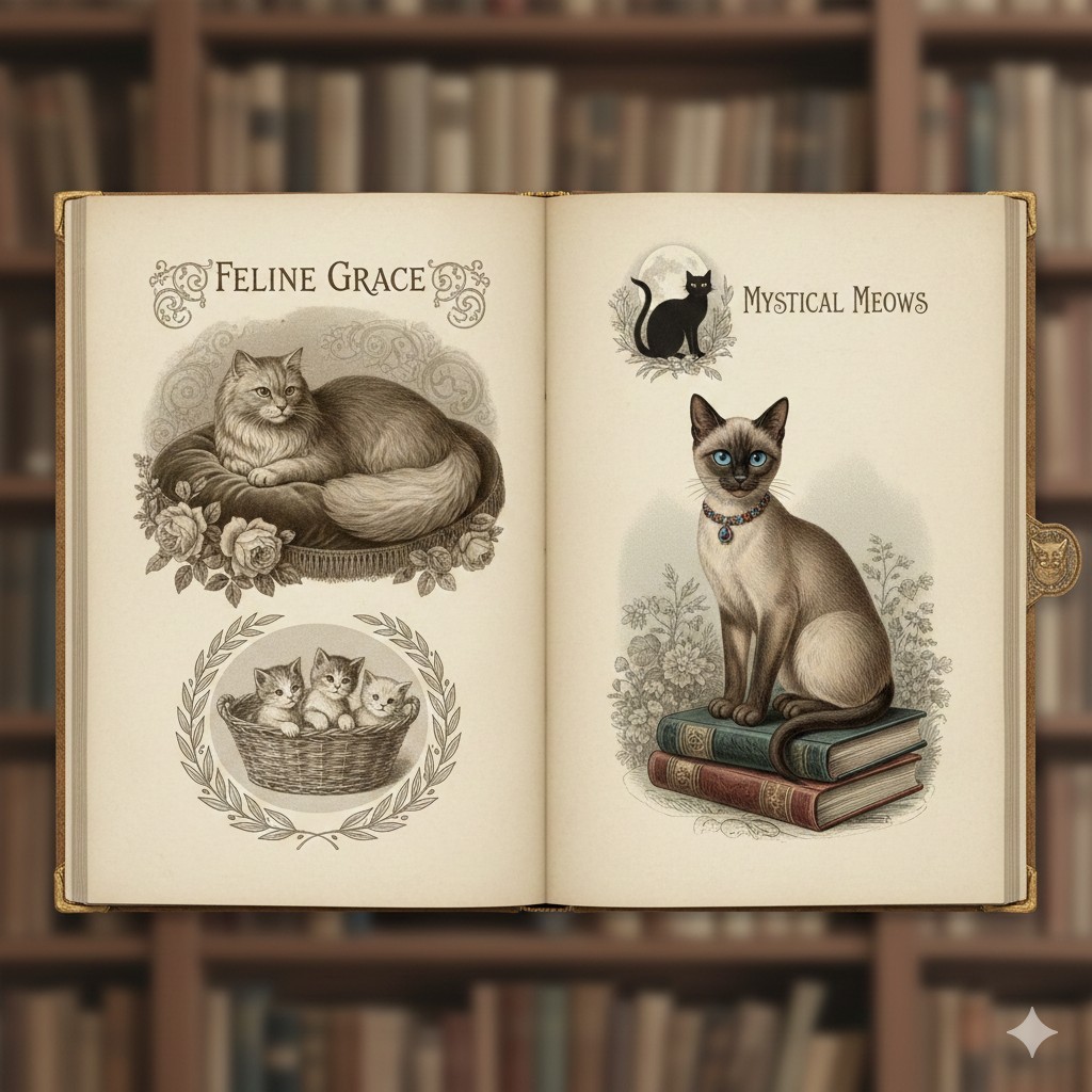Vintage Cat Junk Journal Kit Pages With Embellishments