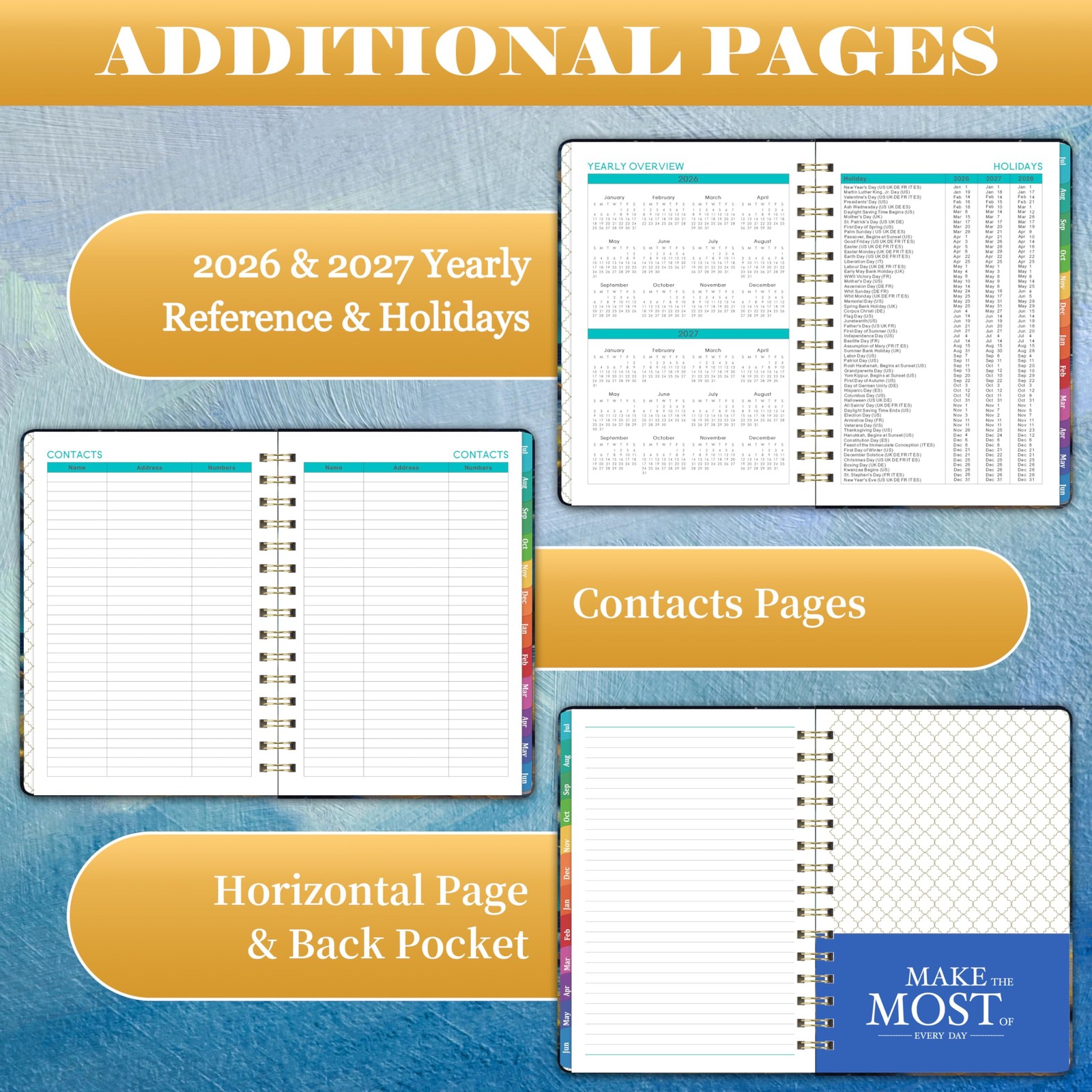 20262027 Academic Weekly Monthly Planner 8.4 x 6.3 Hardcover Tabs