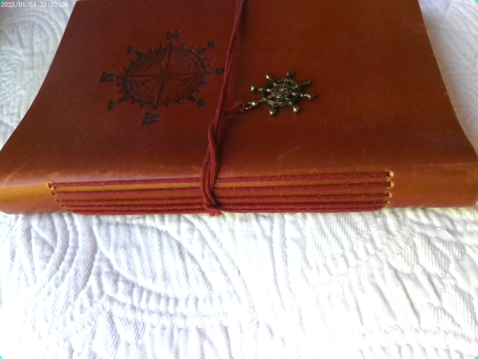 GENUINE LEATHER HANDMADE 144 LINED PAGES INDIA EMBOSSED COMPASS RUSTIC BROWN #1