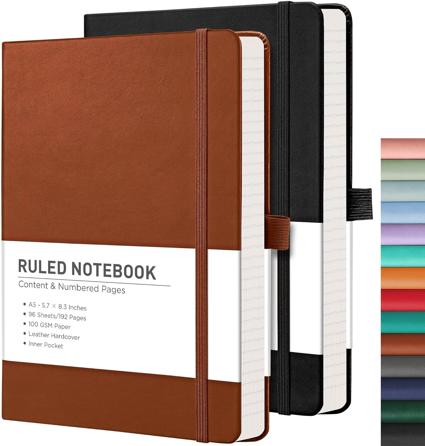 Lined Journal Notebook, 2-Pack, 192 Numbered Pages per Pack, A5 Medium Size (5.7