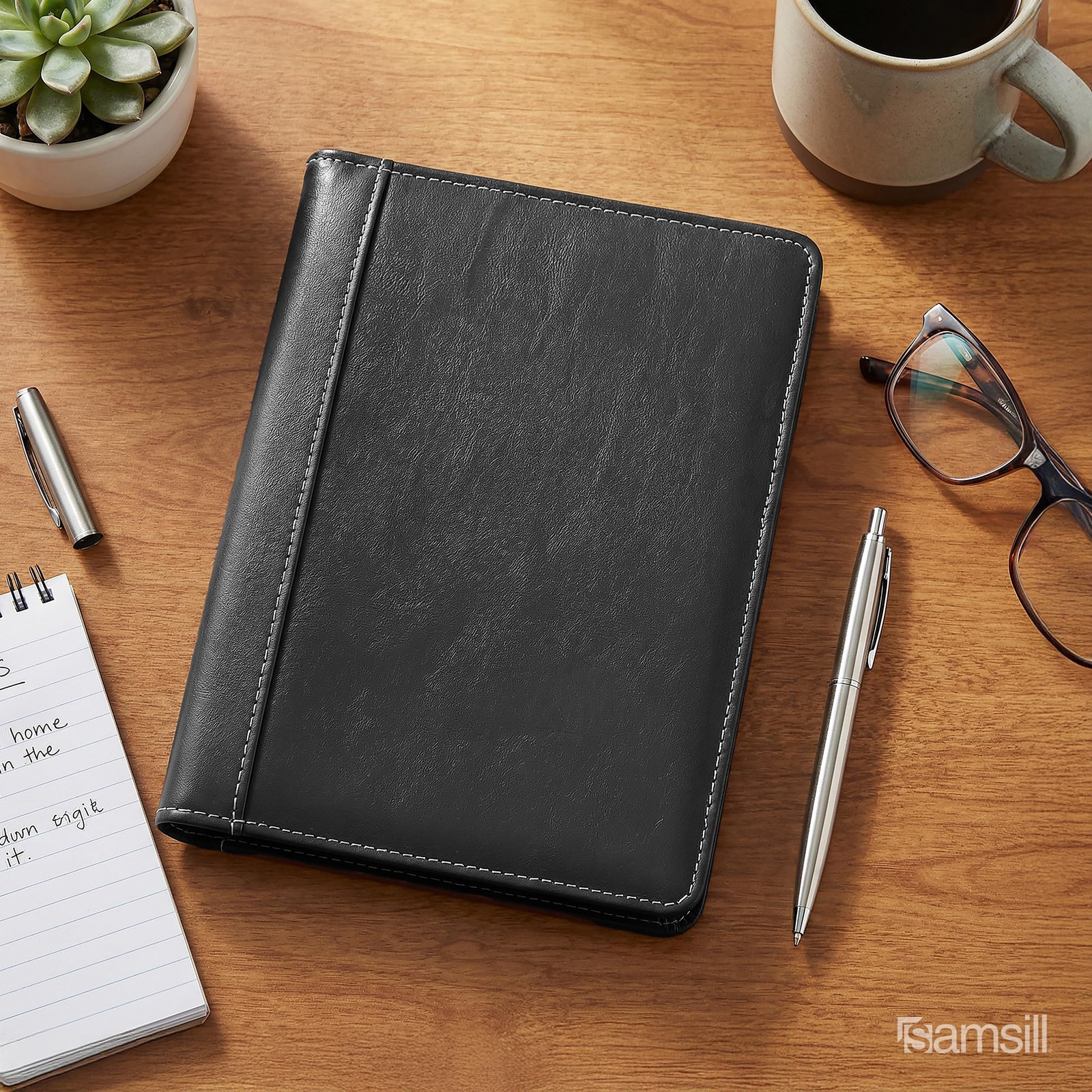 Mini Faux-Leather Padfolio, 5 x 8 Writing Pad, Compact Business Portfolio wit…