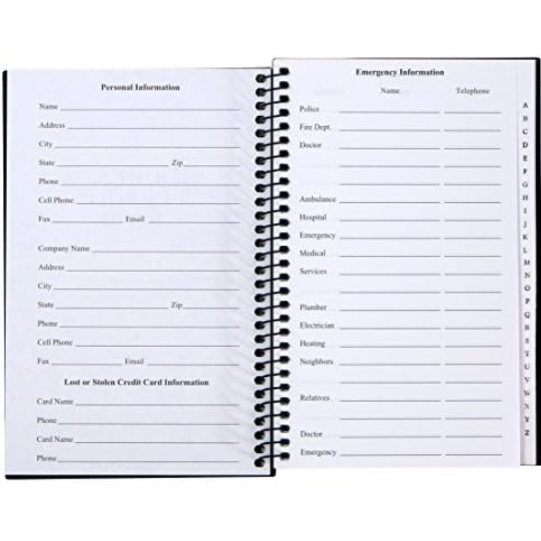 Address and Telephone Book, Black, 8 x 5 inches for Organizing Names, Addresses,