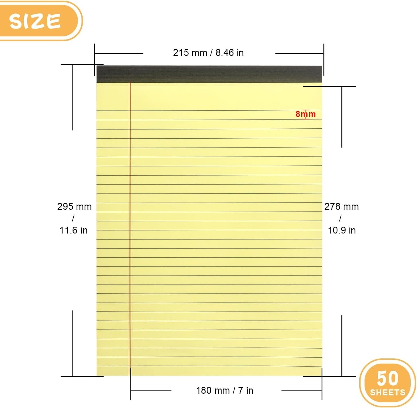 Versatile 8.5×11 Yellow Lined Notepad – 50 Smooth Sheets for Efficient Writing