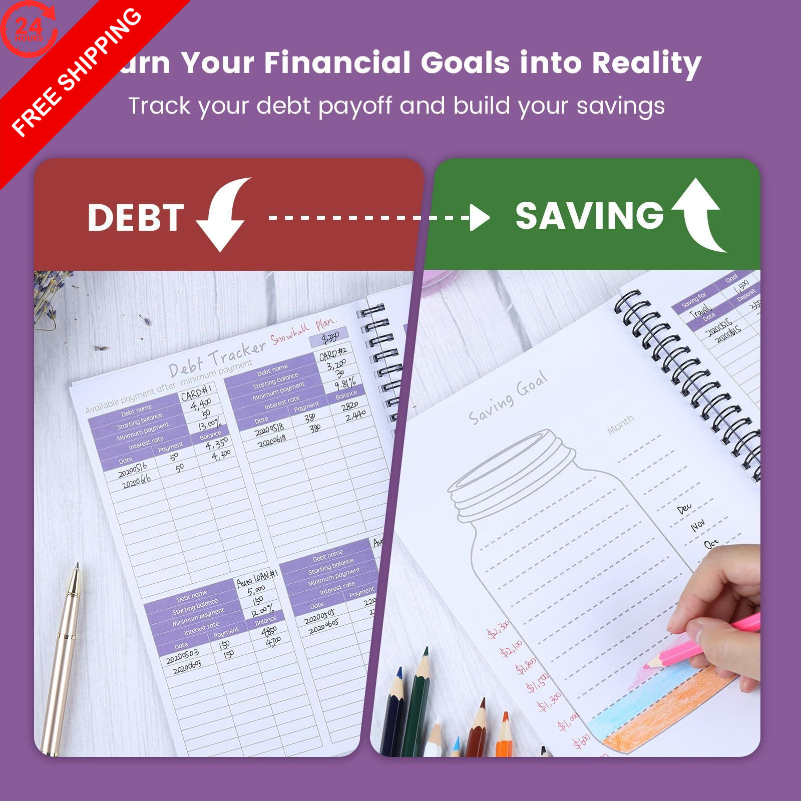 Monthly Budget Planner Book (Undated) with 12 9.25 x 6.81″, Purple Floral
