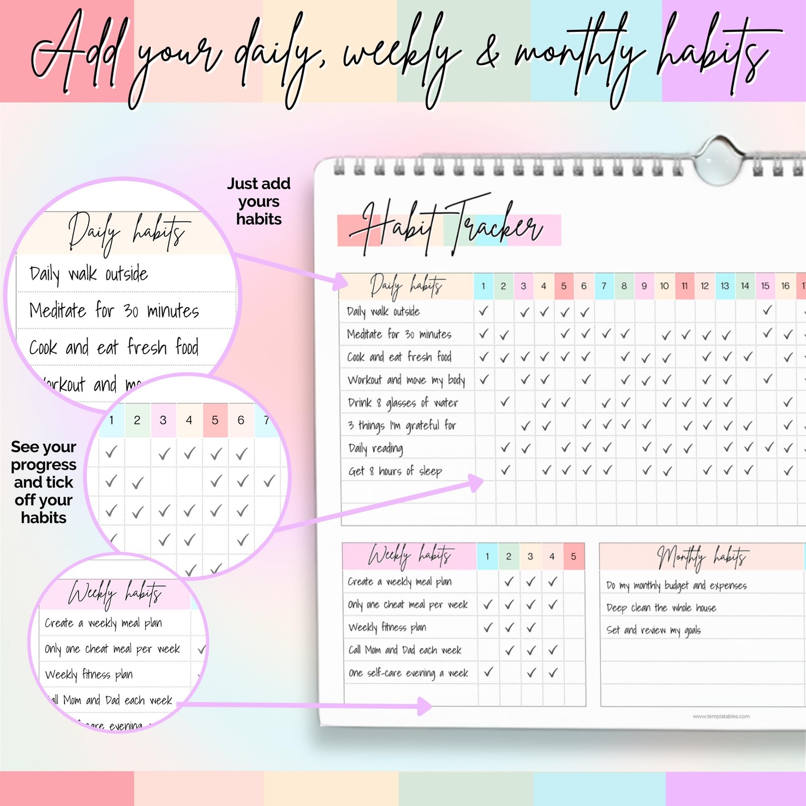 Habit Tracker Calendar – Daily, Weekly & Monthly & Goal Rainbow
