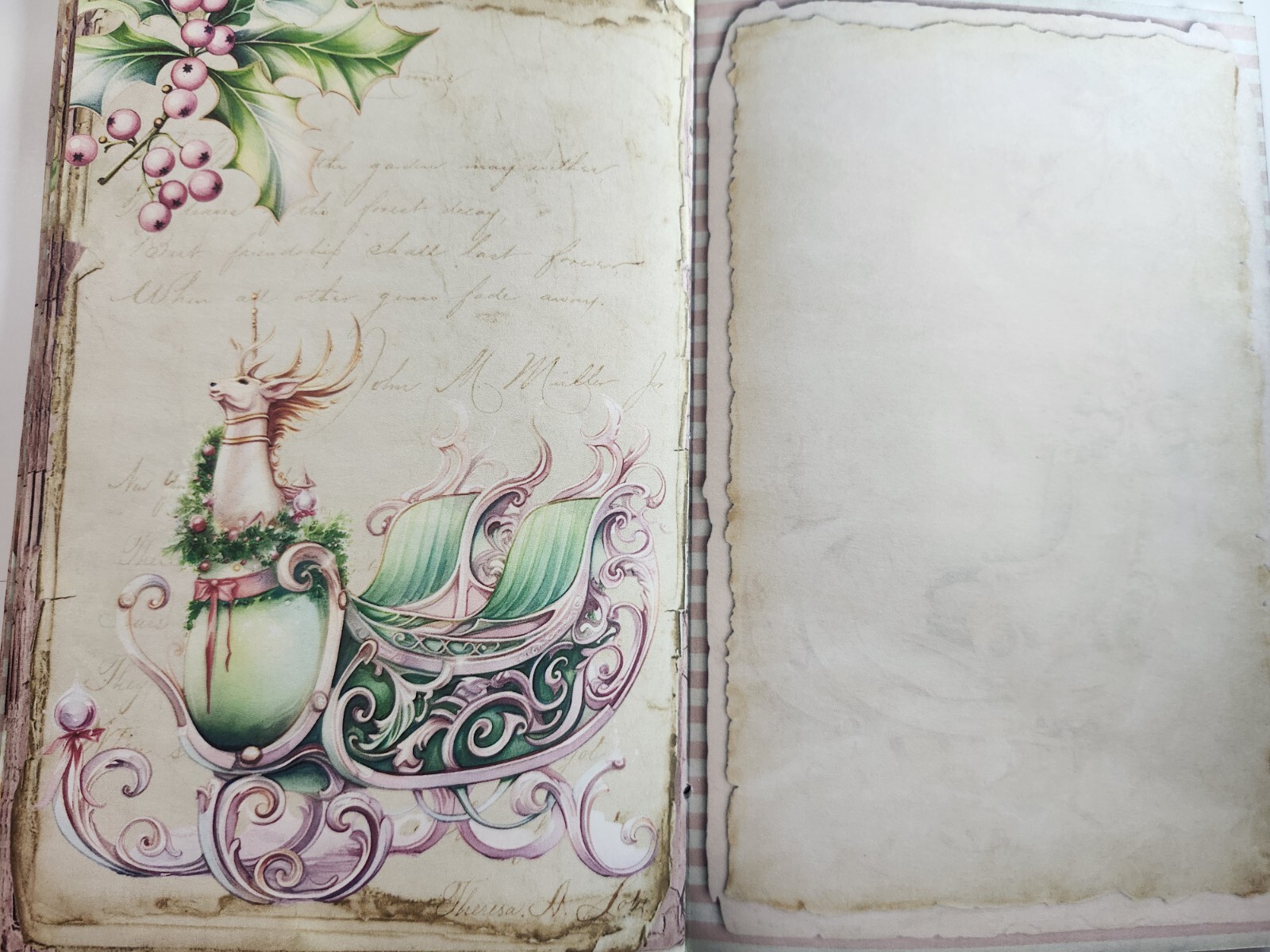 Junk Journal Booklet “PASTEL CHRISTMAS” Christmas Pink Holiday Ephemera, Cards+