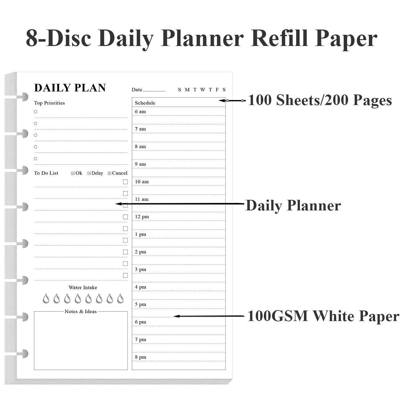 Junior Size To Do List Insert – 8-Disc Discbound Undated 100 Sheets, White