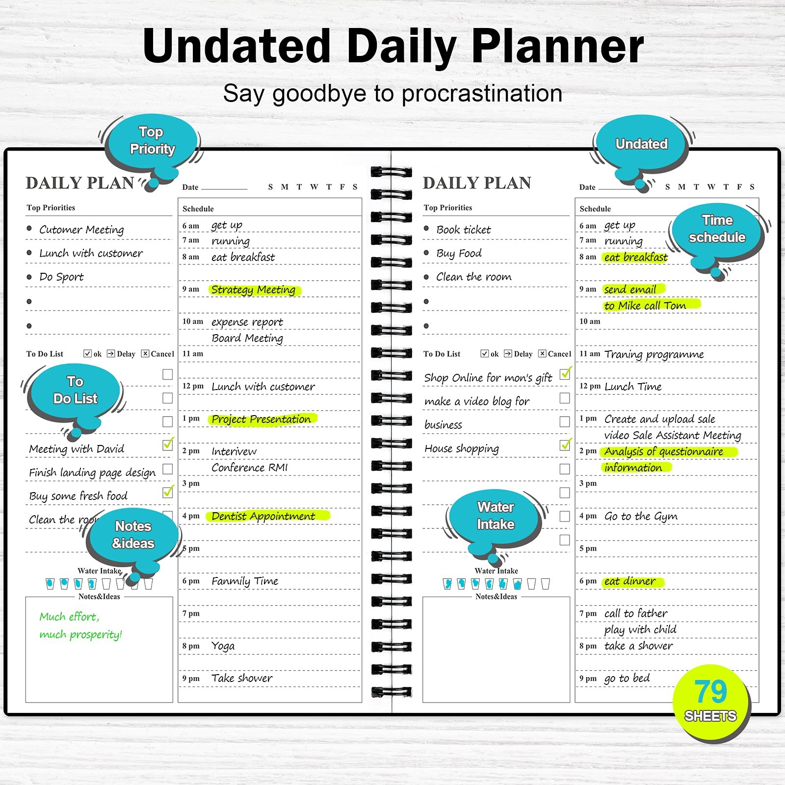 Daily Planner Undated, Asten To Do List Notebook Hourly Schedules Spiral Appo…