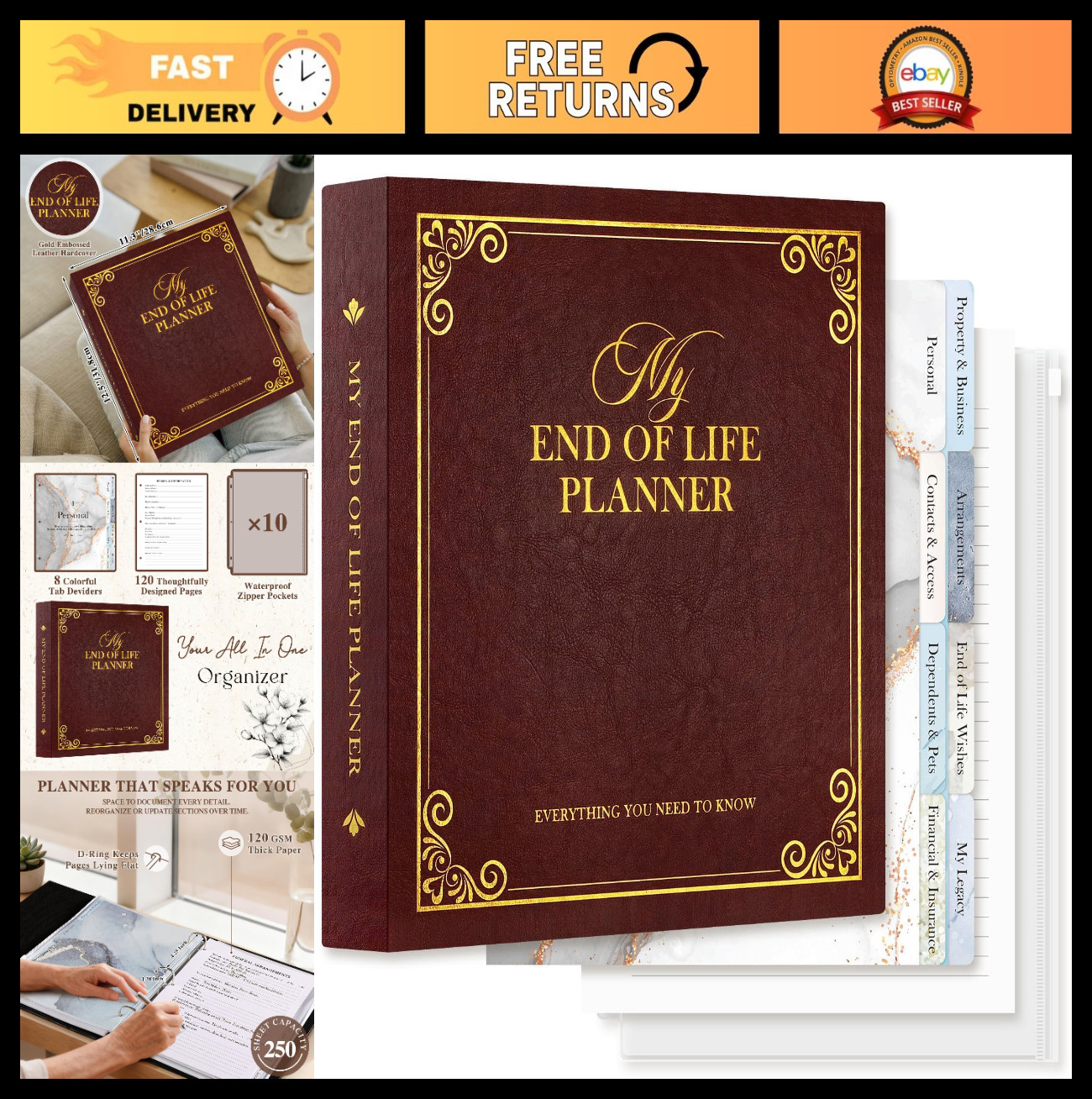 End of Life Binder Organizer – Final Wishes Planner, Estate Document Folder, 8 D