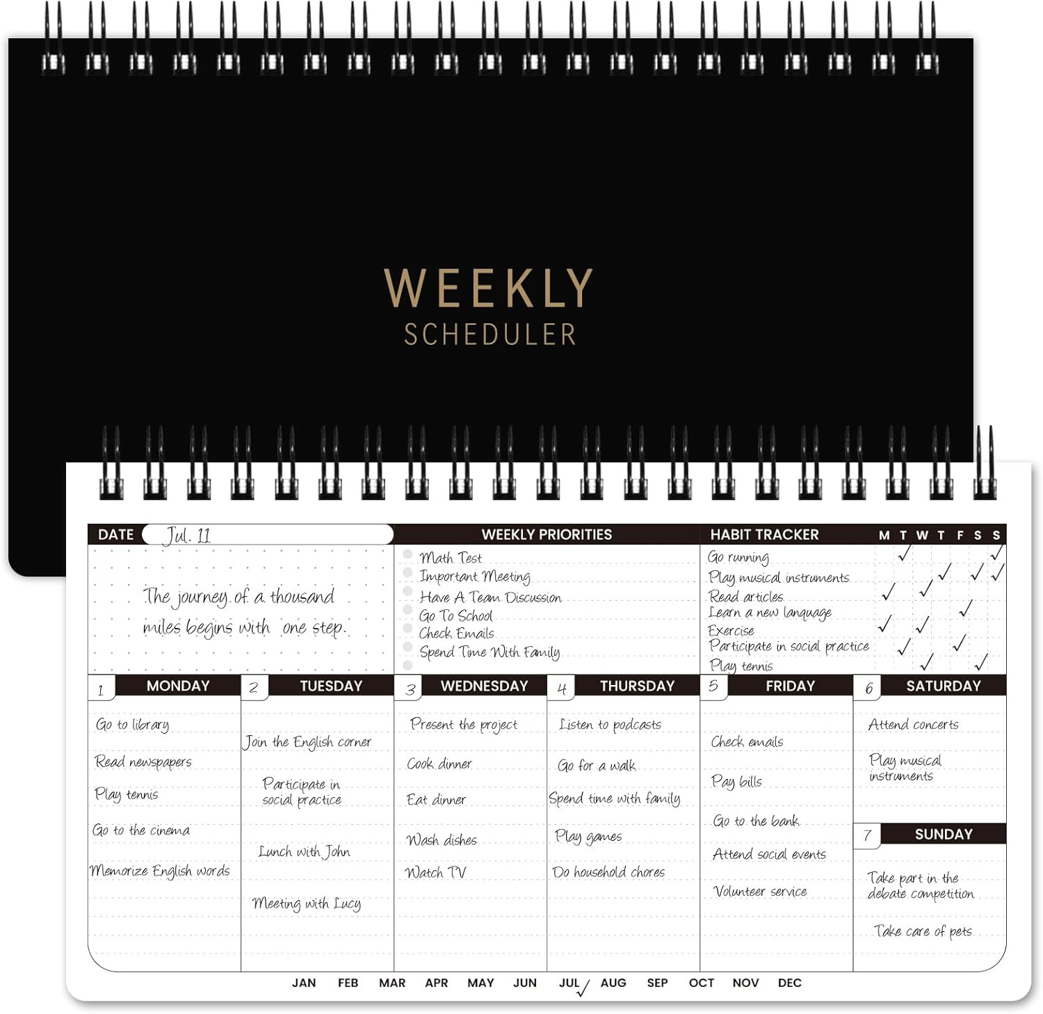 Weekly Planner 2026 – Spiral Bound, 11.2” X 6.3”, Undated Daily Productive Wee