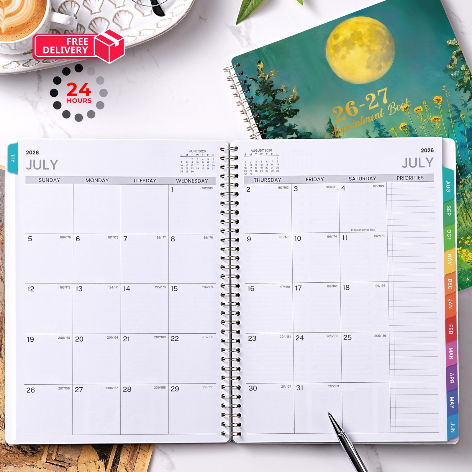 Appointment Book 2026-2027 – Daily Hourly Planner, July A4, Green