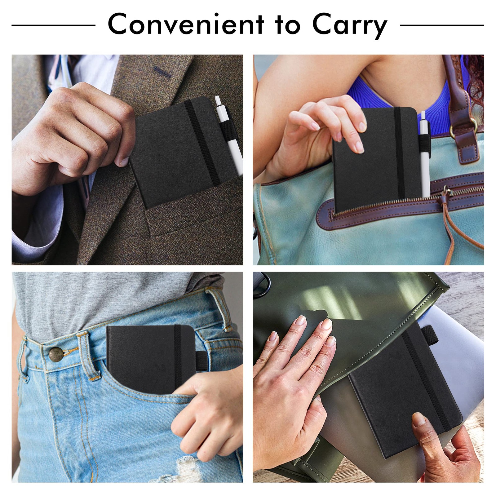 feela 3 Pack Pocket Notebook Journals with 3 Black Pens, A6 Mini Cute Small Jour