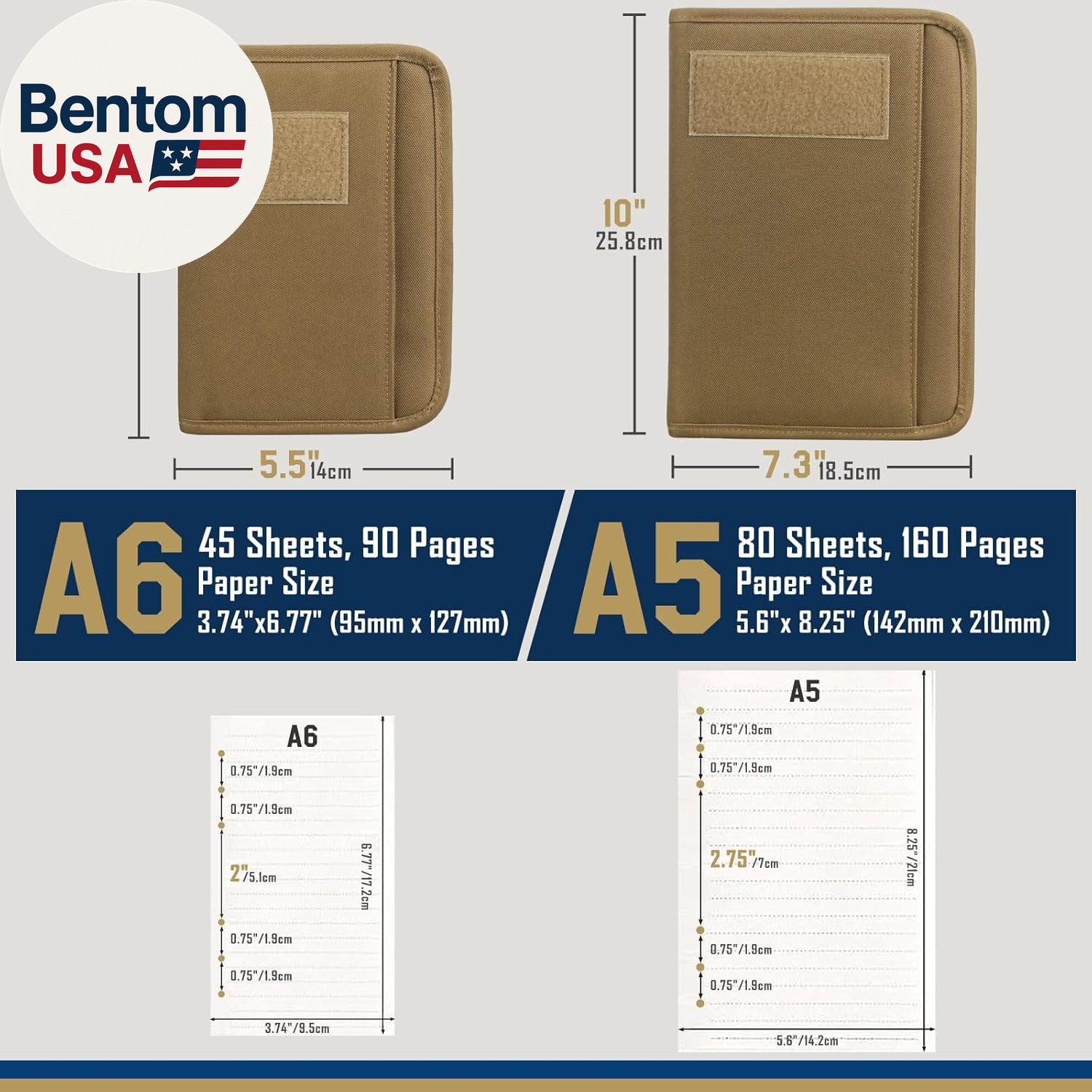 Tactical Notebook Padfolio Ring Binder – Refillable 6-Ring A6 Binder, Zip Hardco