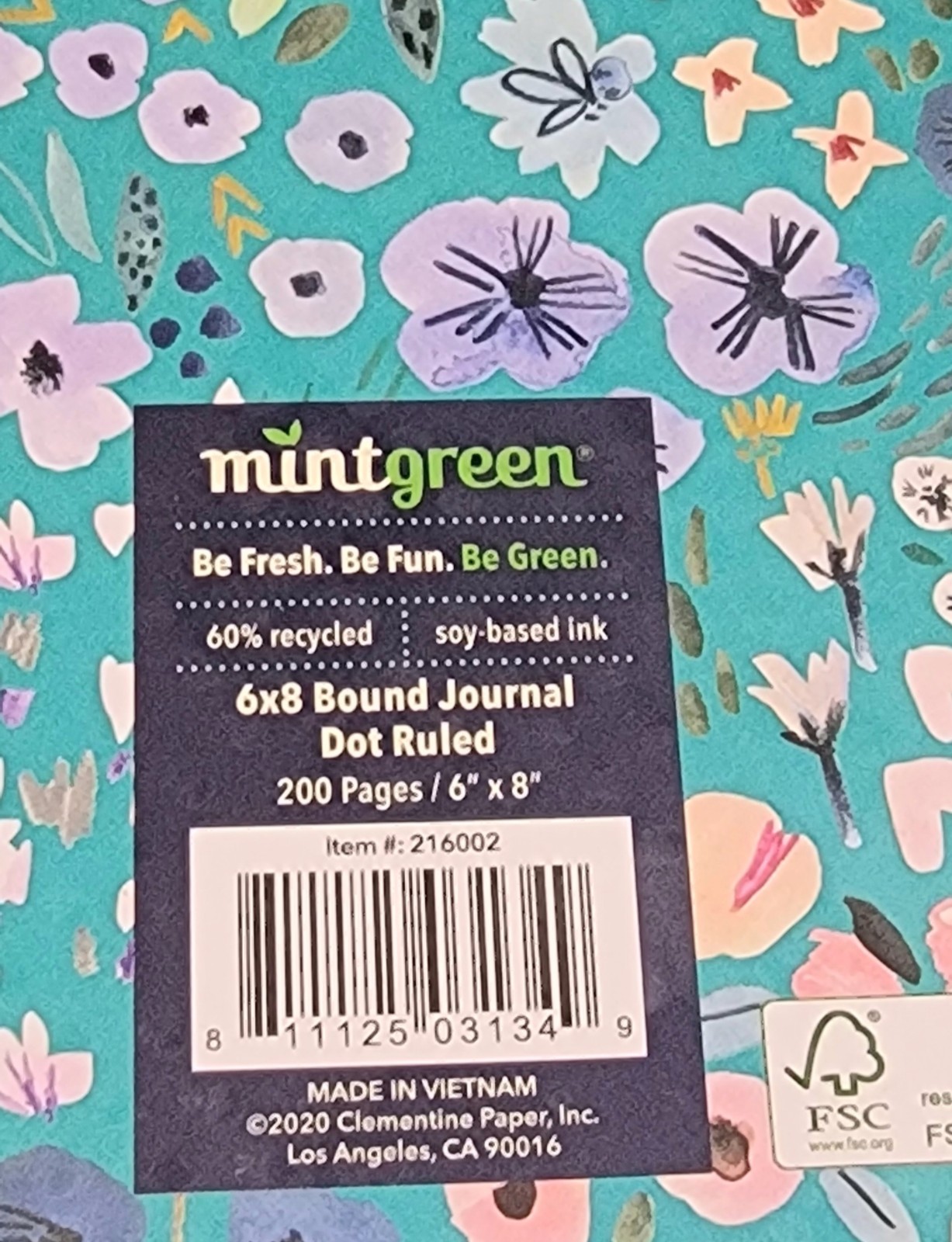 Compact Dotted Bullet Journal Book floral print 200 pages 6″ x 8″ silky cover
