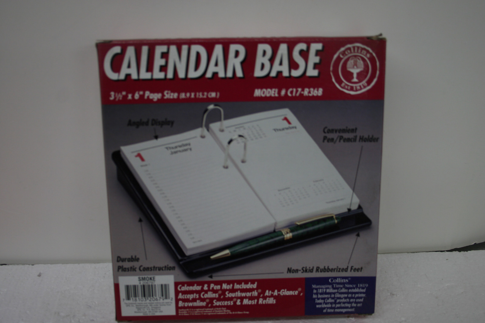 Collins Calendar Base Smoke Color Plastic 2-rings (3.5 x 6.5) Model C17-R36B