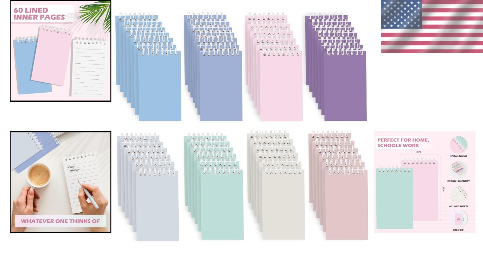 Small Spiral Notebooks 3×5 – Assorted Delightful Colors