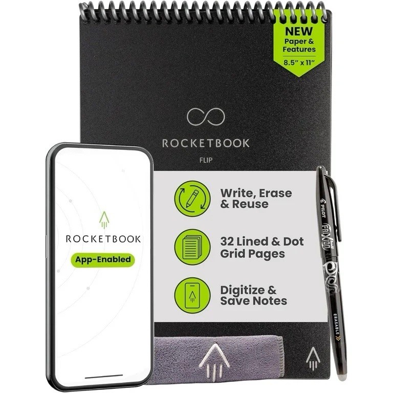 Rocket Book Flip Smart Reusable Notebook Black- Letter Size – 32 Pages