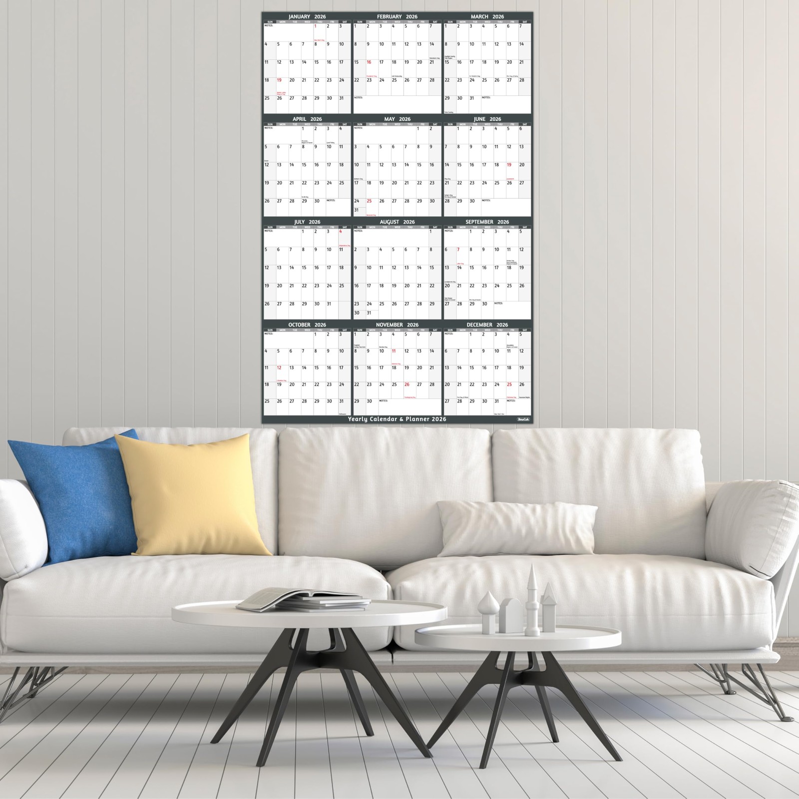 Yearly Wall Calendar 2026 – Large 2026 Vetical, Jan 2026 -…