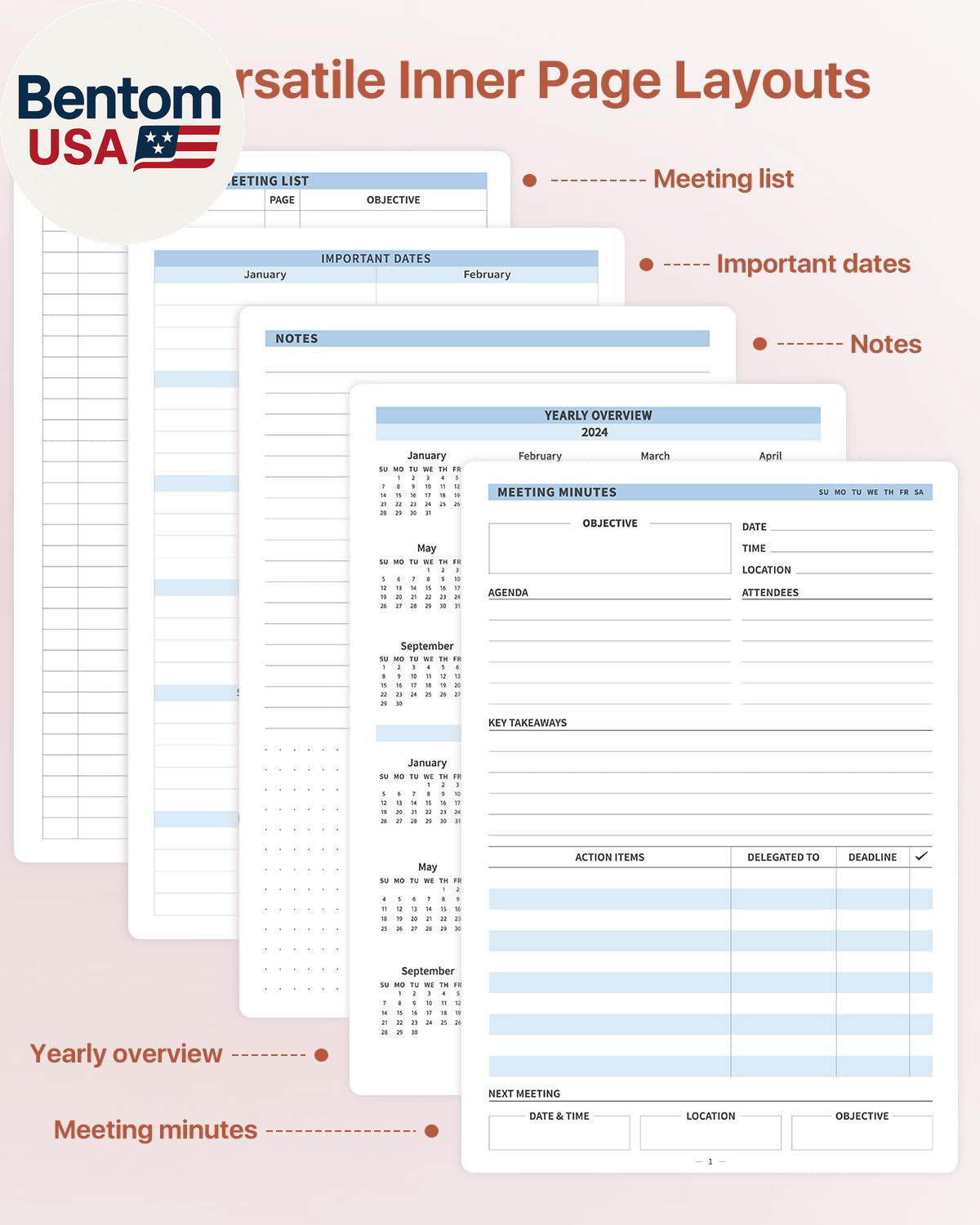 Meeting Notebook for Work, Work Planner Notebook with Action Items, B5 Size Proj