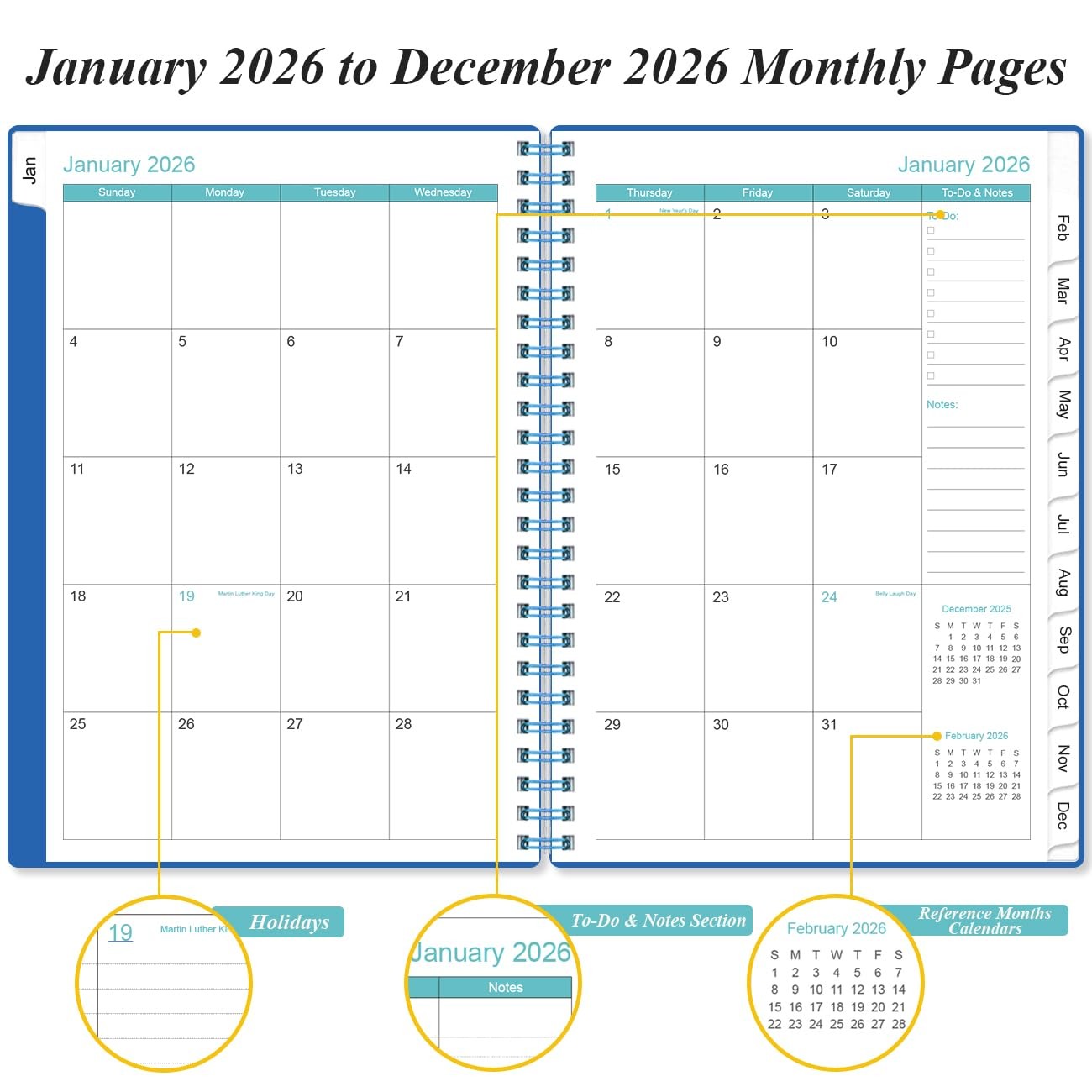 2026 Planner Weekly Monthly Academic 12 Month 6.4×8.5 Blue Flexible Cover Pocket