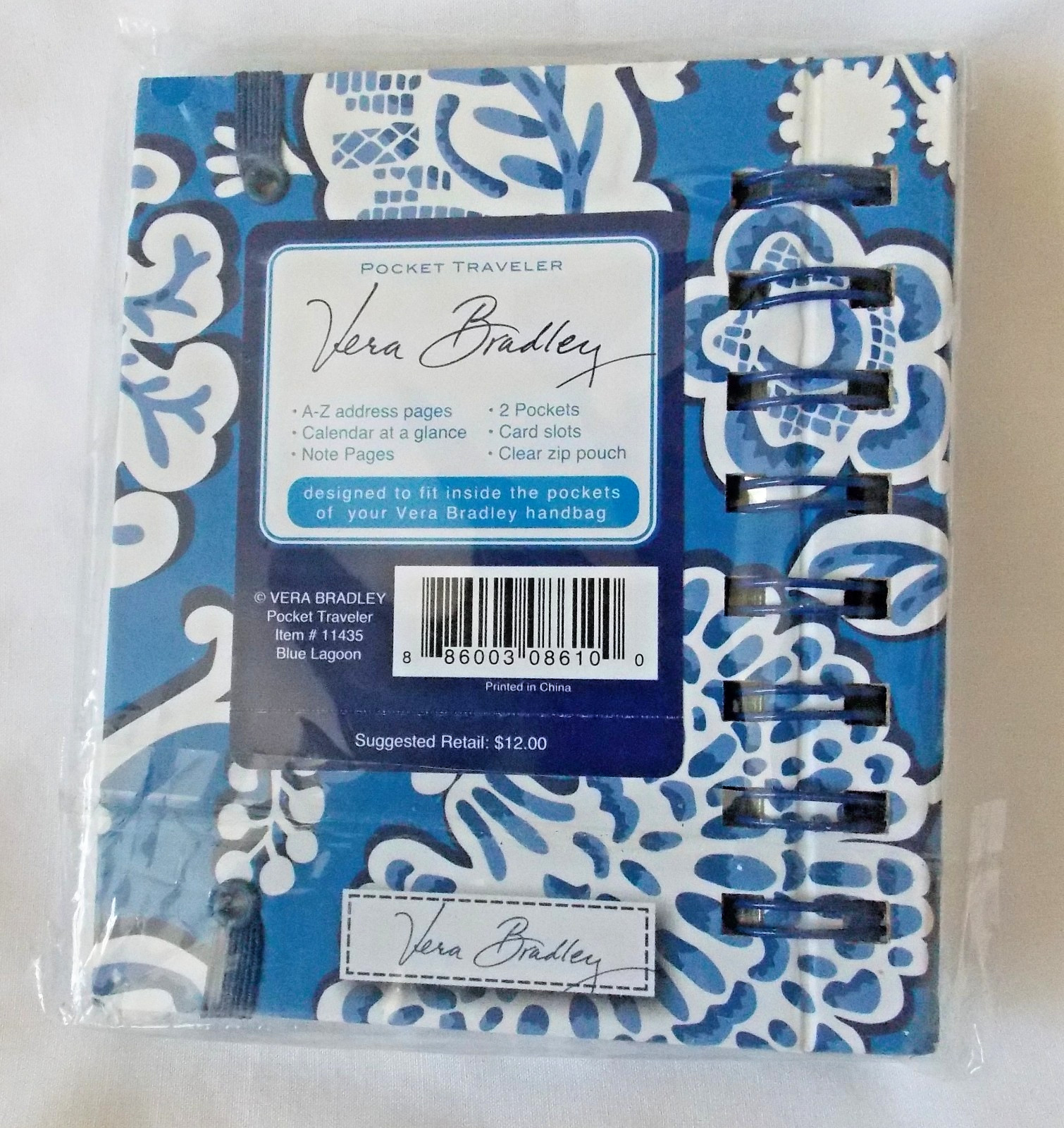 Vera Bradley BLUE LAGOON Pocket Traveler address, note, calendar, pockets NEW